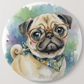 Süßer Wasserfarben-Mops mit Brille Button (Vorderseite)
