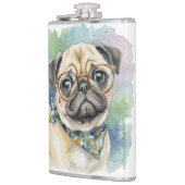 Süßer Wasserfarben-Mops mit Brille Flachmann (Links)