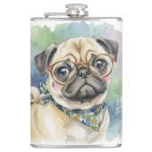 Süßer Wasserfarben-Mops mit Brille Flachmann (Vorderseite)