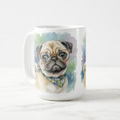 Süßer Wasserfarben-Mops mit Brille Kaffeetasse (Vorderseite Links)