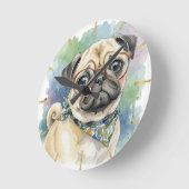 Süßer Wasserfarben-Mops mit Brille Runde Wanduhr (Winkel)