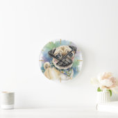 Süßer Wasserfarben-Mops mit Brille Runde Wanduhr (Zuhause)