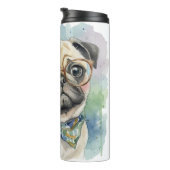 Süßer Wasserfarben-Mops mit Brille Thermosbecher (Nach rechts gedreht)