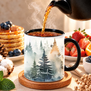 Süßer Wasserfarben-Nebel-Kiefernwald-Weihnachten Tasse