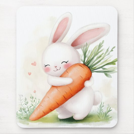 Süßer Wasserfarben-Osterhase mit Karotte Mousepad (Vorne)