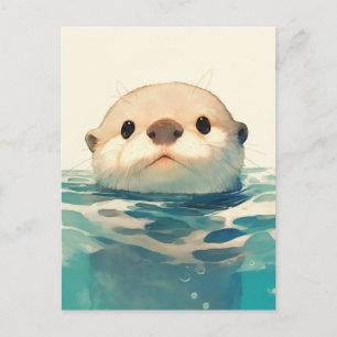 Süßer Wasserfarben-Otter, der ins Wasser schaut Postkarte