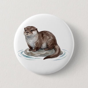 Süßer Wasserfarben-Otter-Knopf Button