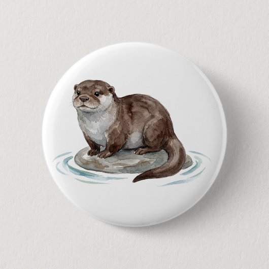 Süßer Wasserfarben-Otter-Knopf Button (Vorderseite)