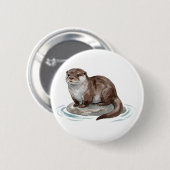 Süßer Wasserfarben-Otter-Knopf Button (Vorne & Hinten)