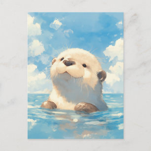 Süßer Wasserfarben-Otter sonniger blauer Himmel Postkarte