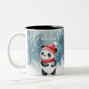 Süßer Wasserfarben-Panda Winterwald Personalisiert Zweifarbige Tasse