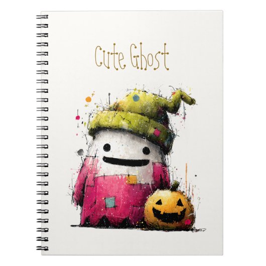 Süßer Wasserfarben-Patchwork-Geist Halloween Notizblock (Vorderseite)