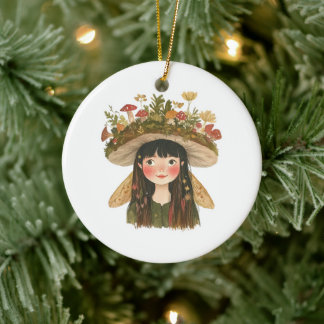 Süßer Wasserfarben-Pilz-Mädchen-Feen-Anstecknopf Keramik Ornament