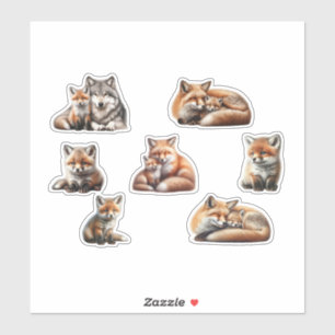 Süßer Wasserfarben-Rotfuchs-Mutter-und-Kind-Aufkle Aufkleber