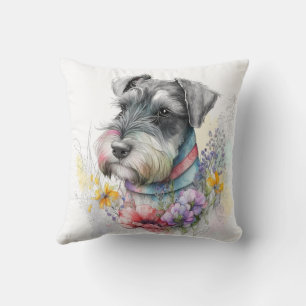 Süßer Wasserfarben-Schnauzer-Welpe Kissen