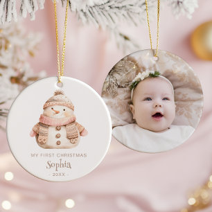 Süßer Wasserfarben-Schneemann-Babys 1. Weihnachten Keramik Ornament