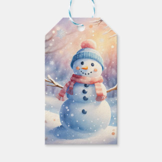 Süßer Wasserfarben-Schneemann im Winter-Wunderland Geschenkanhänger