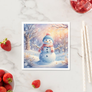 Süßer Wasserfarben-Schneemann im Winter-Wunderland Serviette