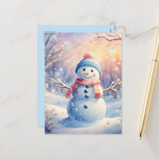 Süßer Wasserfarben-Schneemann im Winterwunderland Feiertagspostkarte