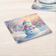Süßer Wasserfarben-Schneemann in der Winter-Wunder