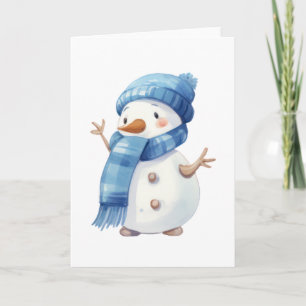 Süßer Wasserfarben-Schneemann mit blauem Schal Karte