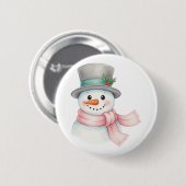 Süßer Wasserfarben-Schneemann mit rosa Schal Feier Button (Vorne & Hinten)