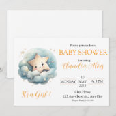 Süßer Wasserfarben-Stern in blauen Wolken Einladung (Vorne/Hinten)