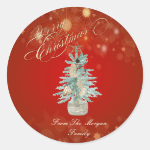 Süßer Wasserfarben-Tannenbaum rotes Weihnachten Runder Aufkleber