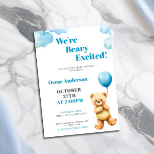 Süßer Wasserfarben-Teddybär-Ballon-Baby-Party Einladung
