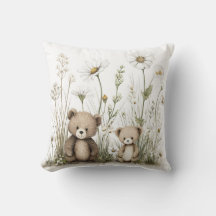 Süßer Wasserfarben-Teddybär mit Wildblumen
