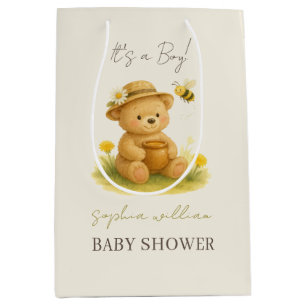 Süßer Wasserfarben-Teddybär und Honigbiene-Baby-Pa Mittlere Geschenktüte