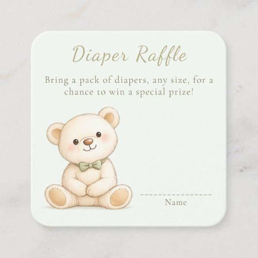 Süßer Wasserfarben-Teddybär-Windel-Raffle Begleitkarte (Vorderseite)