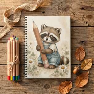 Süßer Wasserfarben-Waschbär-Bleistift Vintage-Gesc Notizblock
