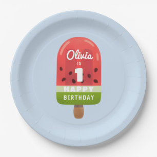 Süßer Wassermelonen-Eis-am-Stiel 1. Geburtstag Pappteller