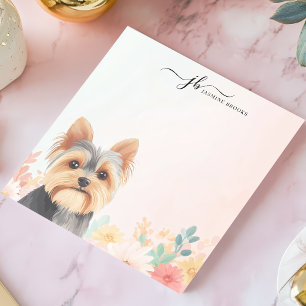 Süßer Watercolor Yorkie Floral Personalisiert Notizblock