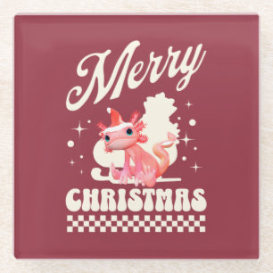 Süßer Weihnachts Axolotl Frohe Weihnachten Glasuntersetzer