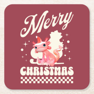 Süßer Weihnachts Axolotl Frohe Weihnachten Rechteckiger Pappuntersetzer
