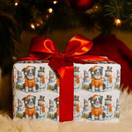 Süßer Weihnachts-Border-Collie-Hund und Schneemann Geschenkpapier