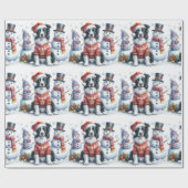 Süßer Weihnachts-Border-Collie-Hund und Schneemann Geschenkpapier (Flach)