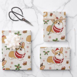 Süßer Weihnachts-Corgi im Santa-Hut Geschenkpapier Set