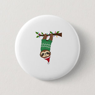 Süßer Weihnachts-Faultier mit Santa-Hut - Weihnach Button