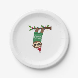 Süßer Weihnachts-Faultier mit Santa-Hut - Weihnach Pappteller