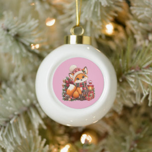 Süßer Weihnachts-Fuchs-Keramikball als festlicher Keramik Kugel-Ornament