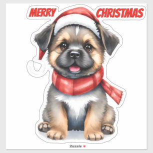 Süßer Weihnachts-Hund-Sticker   "Frohe Weihnachten Aufkleber