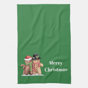 Süßer Weihnachts-Lebkuchenmann Stylisch Grün Geschirrtuch