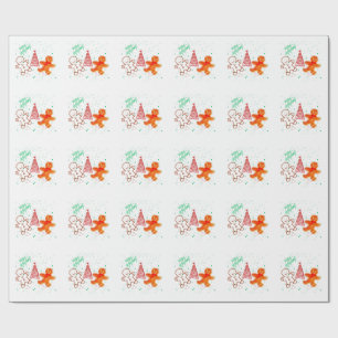 Süßer Weihnachts-Lebkuchenmann und Baum Muster. Geschenkpapier
