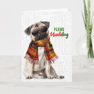 Süßer Weihnachts-Mops-Hund Lustige Flöhe Navidog Feiertagskarte
