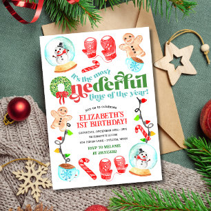 Süßer Weihnachts-ONEDERFULER-erster Geburtstag Einladung