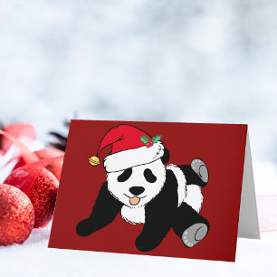 Süßer Weihnachts-Panda-Bär in roter Santa-Mütze Feiertagskarte