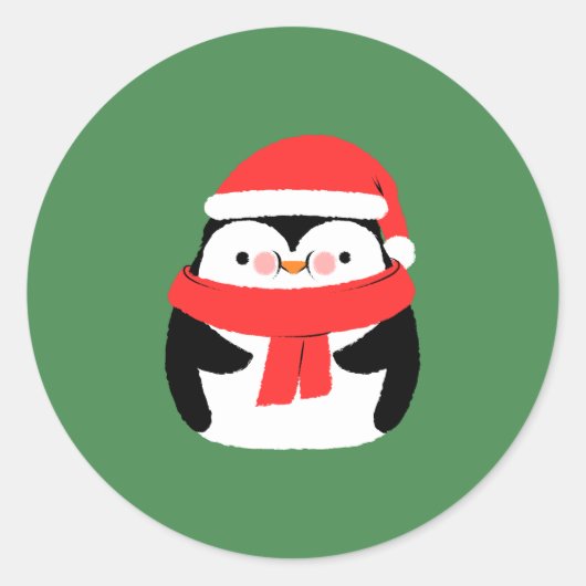 Süßer Weihnachts-Pinguin in Santa-Mütze individuel Runder Aufkleber (Vorderseite)